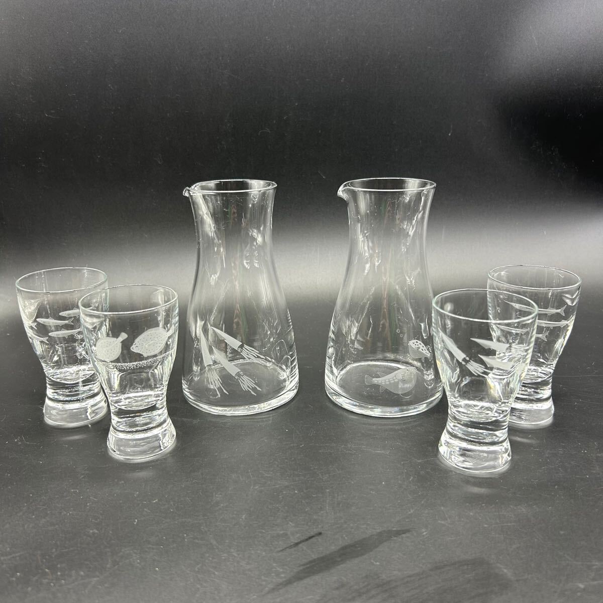 徳利 ぐいのみ グラス ガラス 魚柄 酒器セット ユ10-11拍卖