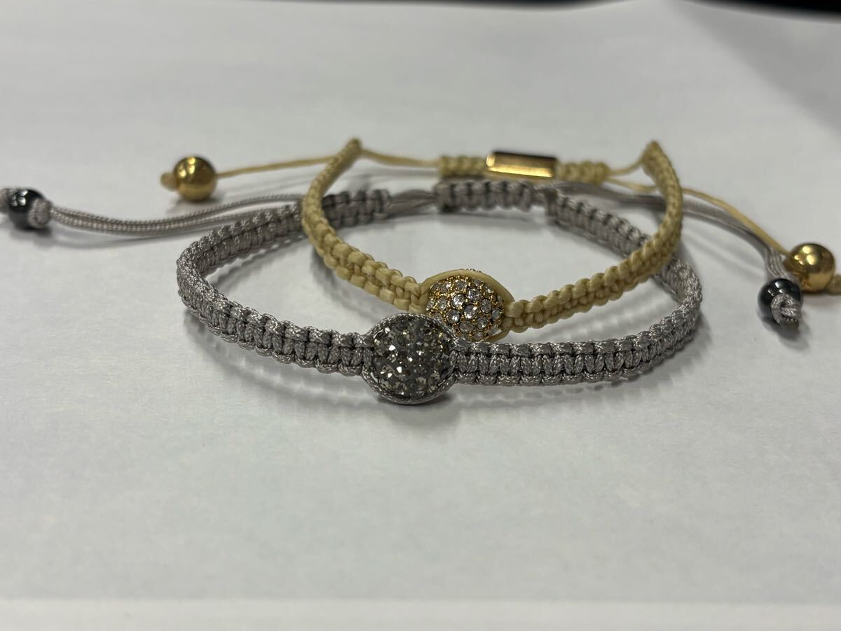 新品未使用 ハンドメイド編み込みカラーストーン付き ミサンガ シルバー&ゴールド 2本セット拍卖