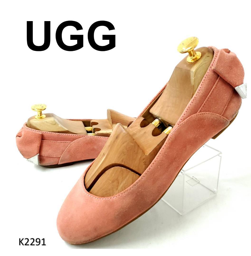 アグ スエード リボン 金具 フラット 23.5cm ピンク拍卖