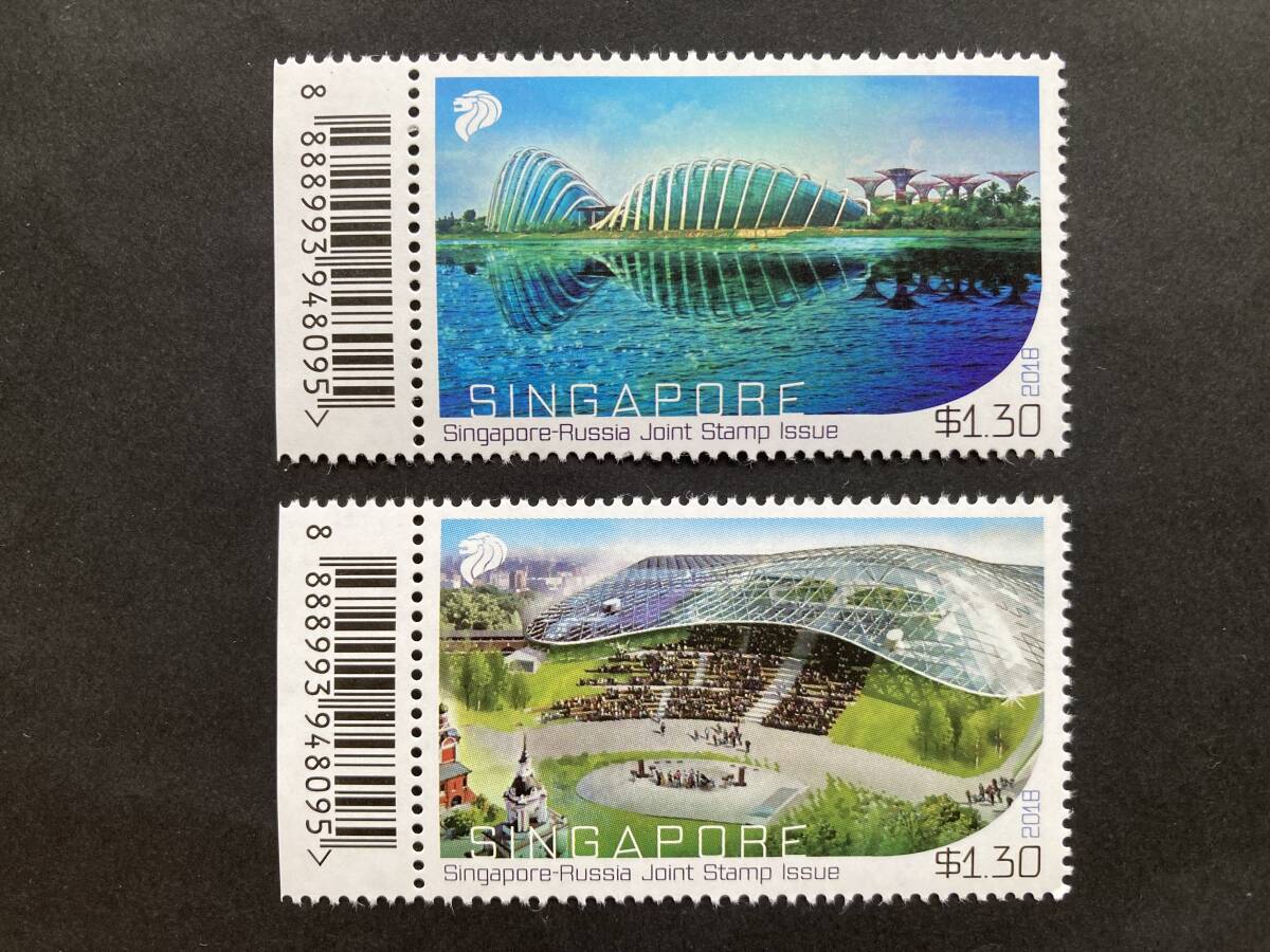 外国切手: シンガポール切手 「(ロシアとの共同発行)現代建築」 2種完 未使用拍卖