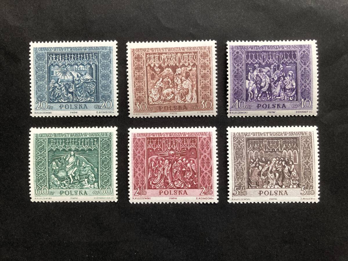 外国切手: ポーランド切手 「ファイト・シュトース作の祭壇画」(ポーランド聖マリア教会の祭壇画)6種完 未使用拍卖