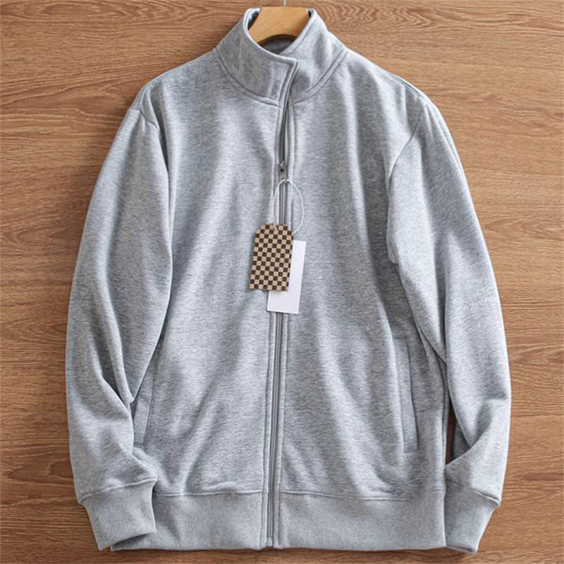 W1006-M/灰色 高品質コットン混紡素材!新品 メンズ 綿混 ジャケット 立ち襟 スウェット 肌触り抜群 春秋 ビジネス カジュアル アウター拍卖