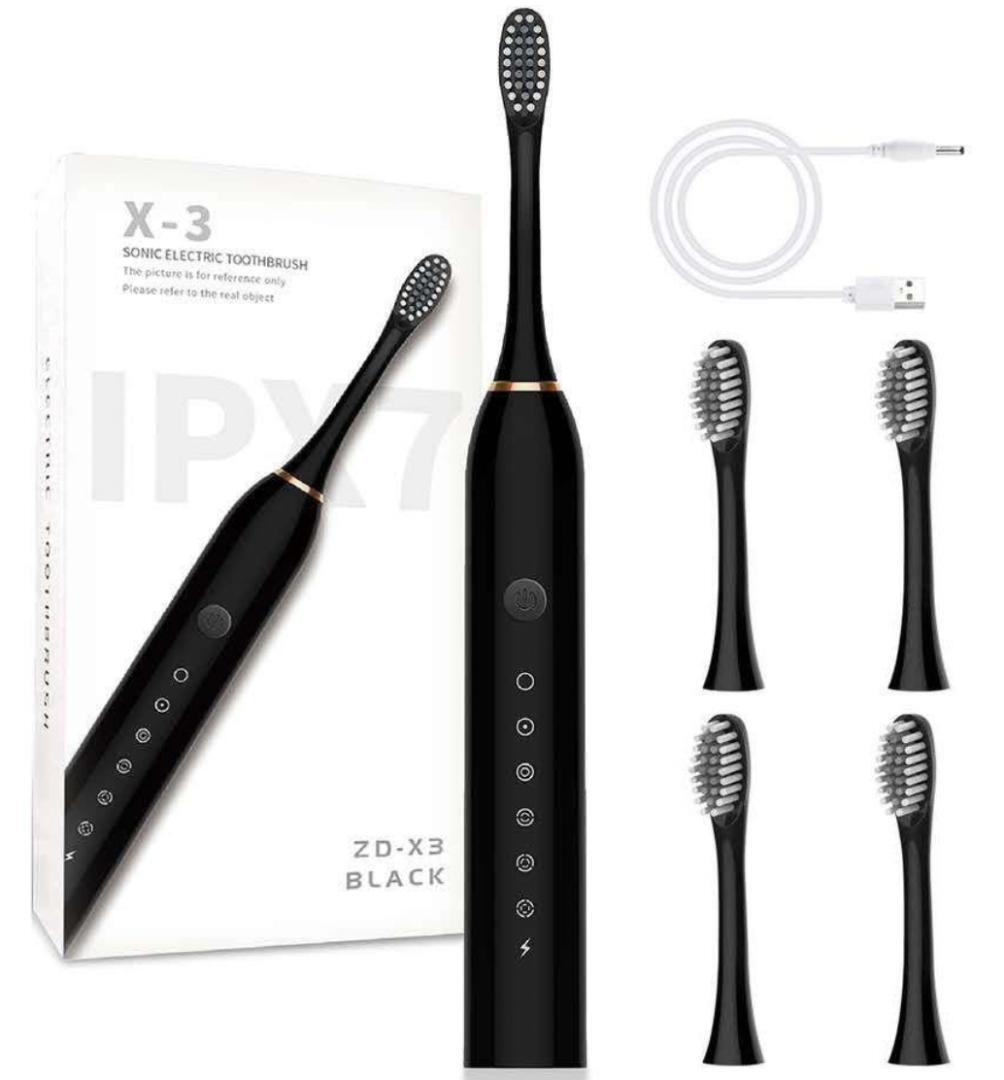 【新品】音波振動歯ブラシ X3 6段階振動 ブラシ4本入 高い防水性能 予防拍卖