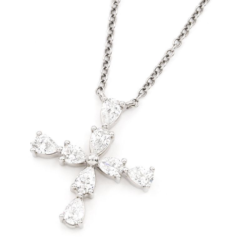 ハリーウィンストン ペアシェイプミニクロスペンダント PEDPREMCPM Pt950 ダイヤ ミニクロスネックレス プラチナ 地金約3.7g 中古 送料無料拍卖