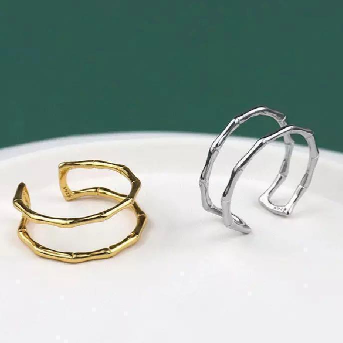 2連風リング シルバー925 指輪 ゴールド シルバー 2カラー レディース 韓国 シンプル アクセサリー 普段使い フリー 新品拍卖