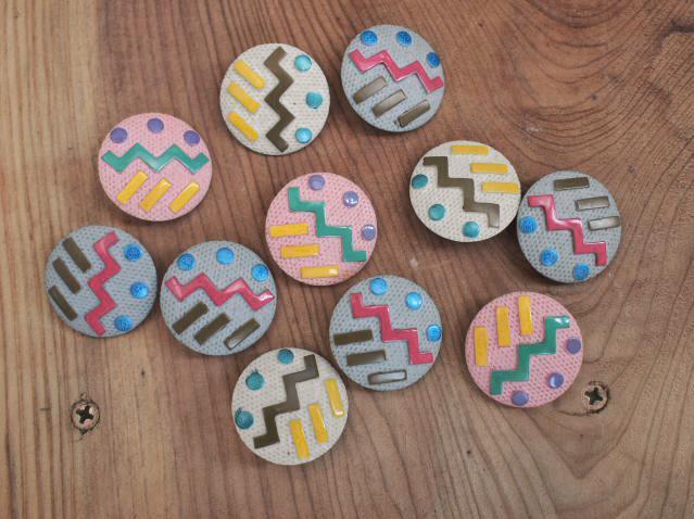 レトロビンテージ手芸雑貨*幾何学ポップなボタン3色11個セットФ23mm・1☆リメイク装飾パーツデコ拍卖