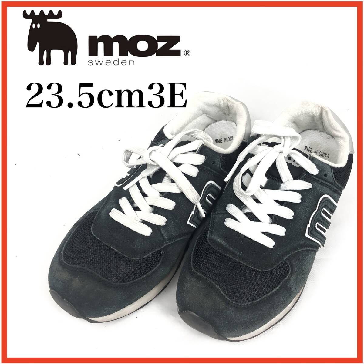 OK3353*moz*モズ*レディーススニーカー*23.5cm3E*黒拍卖