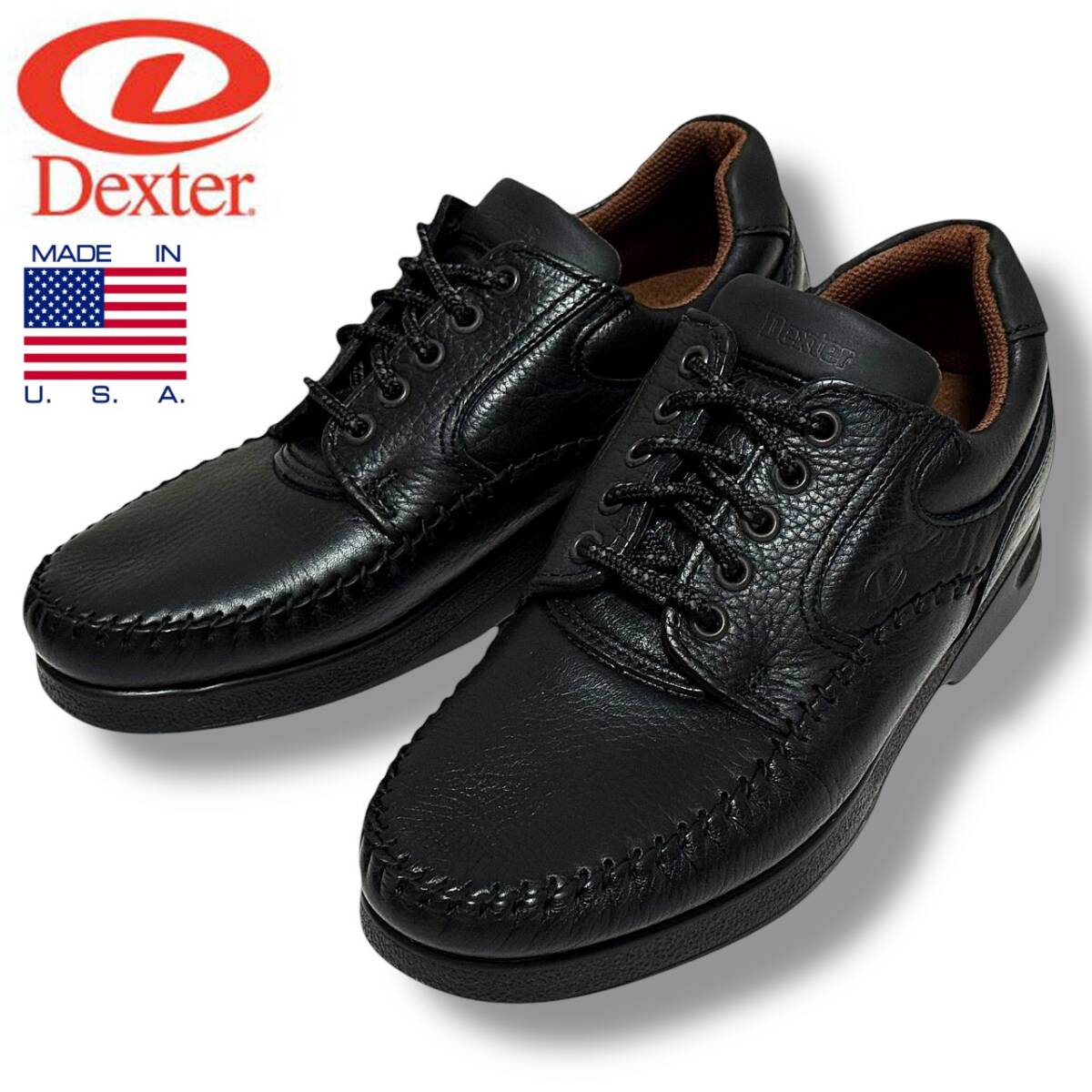 希少! 新品 デッド 未使用 90s USA製 Dexter デクスター Walk Mocs モックトゥ オールレザー レザースニーカー US7/25㎝ 黒 本革 シューズ拍卖