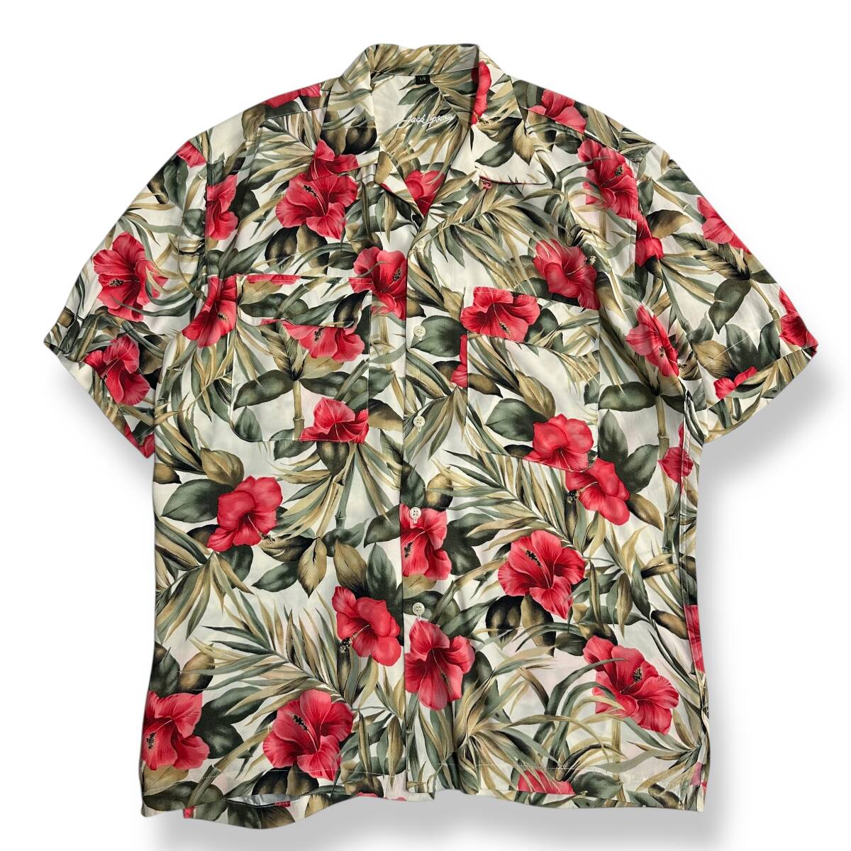 レア【Jack Lipson】VINTAGE 海外古着 ビンテージアロハシャツ ハワイアンシャツ リゾート ハイビスカス 花柄 ダブルフラップポケット拍卖