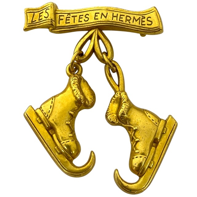 HERMES エルメス ブローチ ピンブローチ アクセサリー 小物 スケートシューズモチーフ ロゴ GP ゴールド拍卖