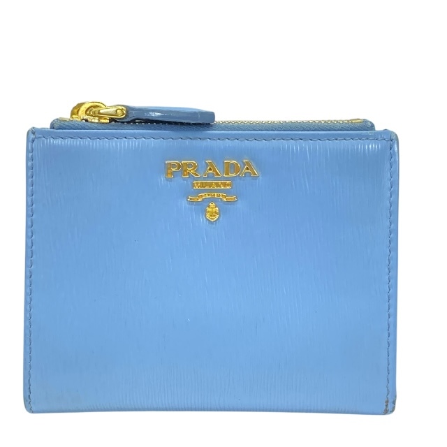 PRADA プラダ 1ML024 財布 二つ折り財布 折財布 コンパクトウォレット ロゴ レザー ライトブルー拍卖