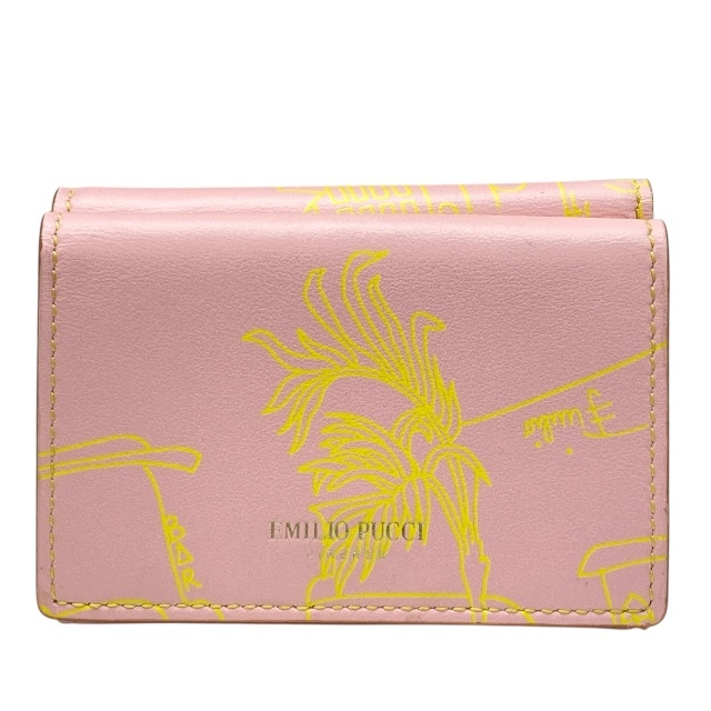 EMILIO PUCCI エミリオプッチ 財布 三つ折り財布 折財布 コンパクトウォレット ミニ財布 ロゴ レザー ピンク イエロー拍卖