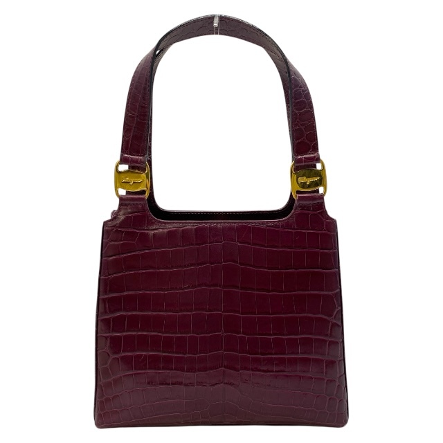 Salvatore Ferragamo フェラガモ ヴァラ金具 ハンドバッグ トートバッグ 手持ち鞄 肩掛け ロゴ クロコ型押し パープル拍卖