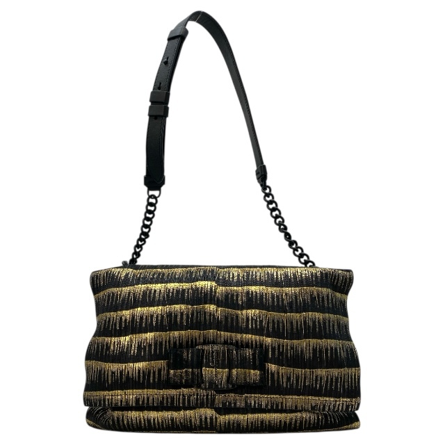 Salvatore Ferragamo フェラガモ VIVA ヴァラ・リボン ショルダーバッグ チェーンバッグ ロゴ キャンバス ブラック ゴールド拍卖