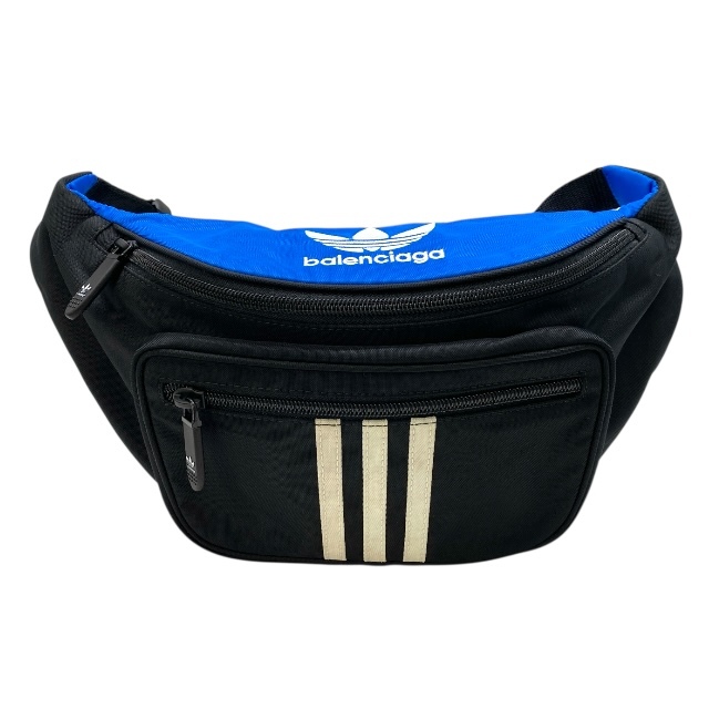 BALENCIAGA バレンシアガ adidas アディダスコラボ ウエストバッグ ボディバッグ 肩掛け 斜め掛け ロゴ ナイロン ブルー ブラック拍卖