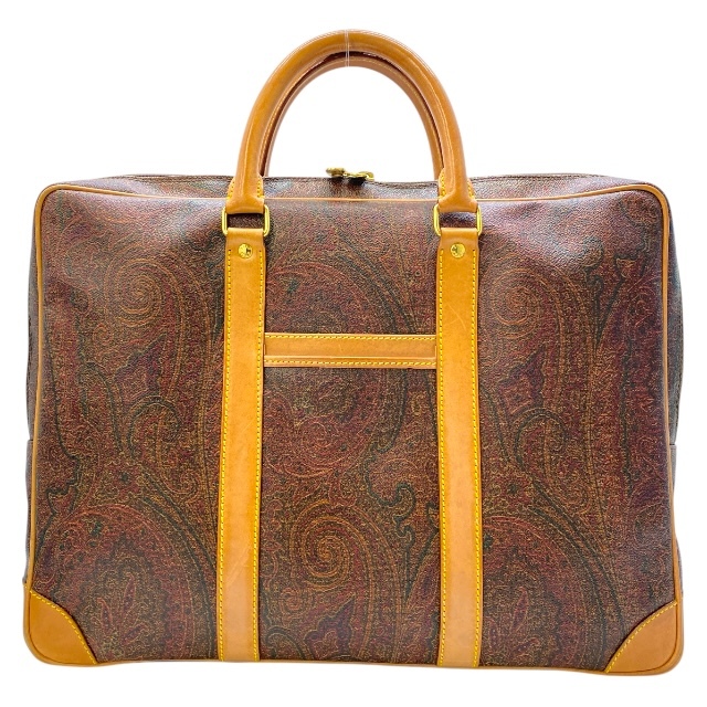 ETRO エトロ ビジネスバッグ ブリーフケース トートバッグ ペイズリー柄 手持ち鞄 肩掛け 総柄 レザー ブラウン拍卖