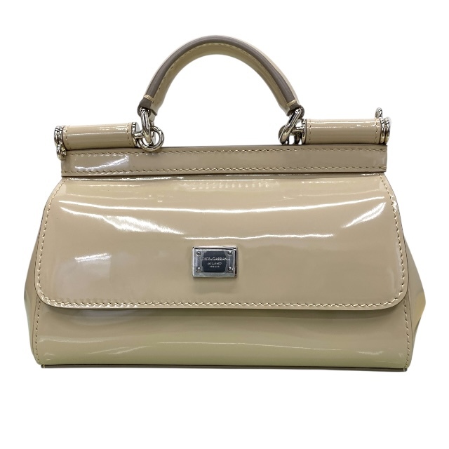 【美品】ドルチェ&ガッバーナ D&G シシリー スモール 2way ショルダーバッグ ハンドバッグ ミニバッグパテントレザー ロゴ ベージュ拍卖