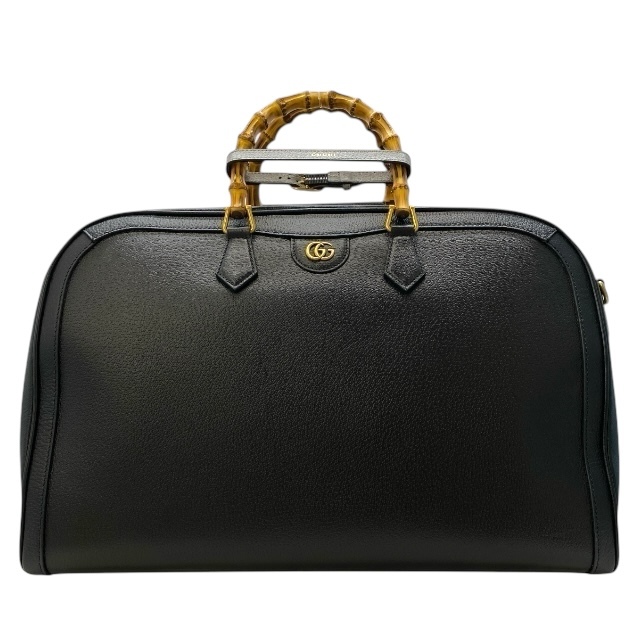 【未使用】GUCCI グッチ 705372 バンブー ボストンバッグ トートバッグ ショルダーバッグ 手持ち鞄 肩掛け 斜め掛け レザー ブラック拍卖