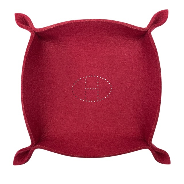 【美品】HERMES エルメス ヴィド・ポッシュGM アクセサリートレイ ジュエリートレイ 小物入れ フェルト レッド拍卖