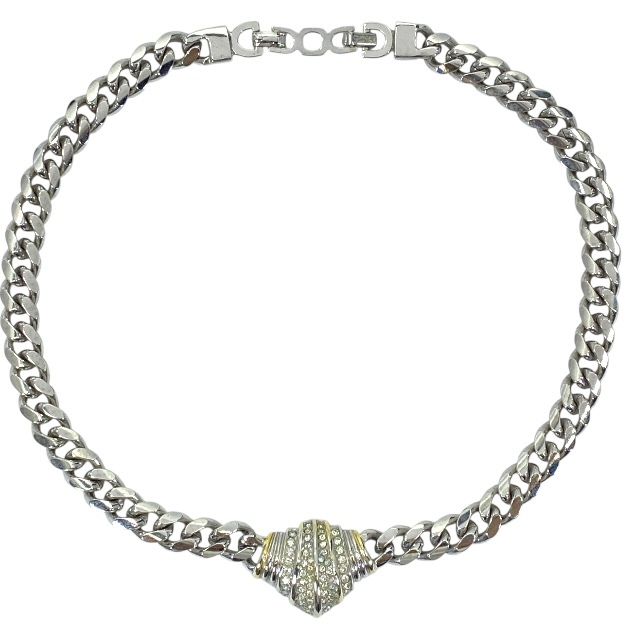 Christian Dior ディオール ネックレス チョーカー ネックレス ジュエリー アクセサリー ヴィンテージ メタル ラインストーン シルバー拍卖