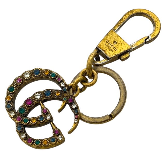 グッチ 476429 GGマーモント ダブルG キーリング キーホルダー チャーム アクセサリー 小物 GP ラインストーン ゴールド マルチカラー拍卖