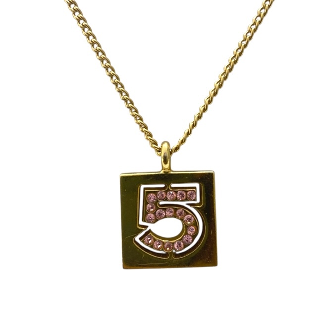 CHANEL シャネル No.5 ネックレス ペンダント アクセサリー 小物 ラインストーン 02P GP ゴールド ピンク拍卖
