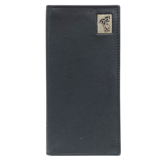 VERSACE ヴェルサーチ 財布 長財布 二つ折り財布 折財布 ロングウォレット 札入れ レザー ブラック 黒拍卖