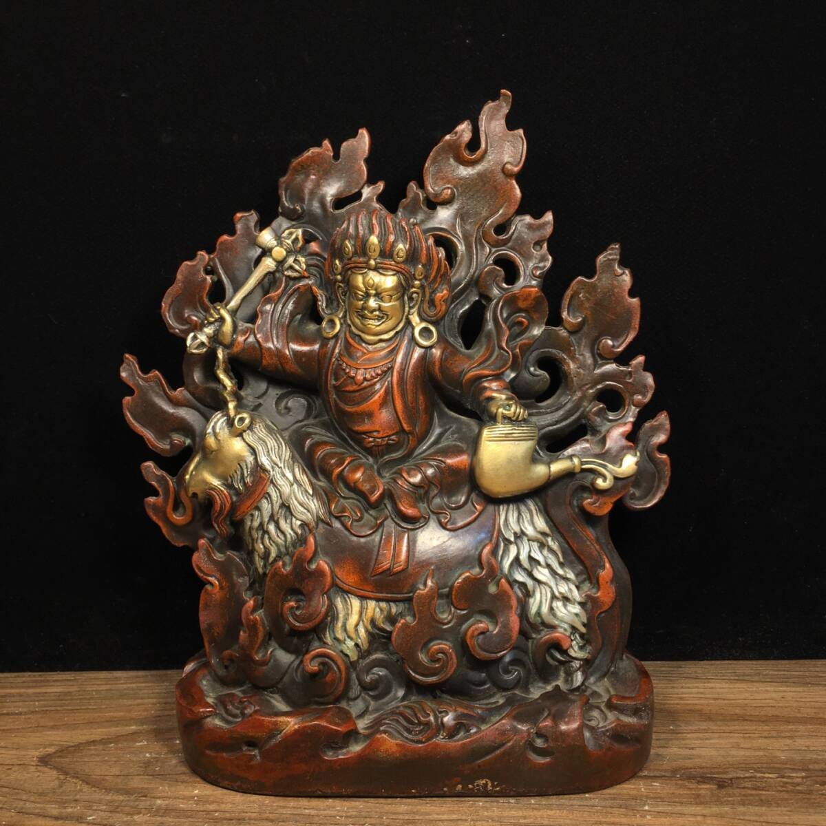 清時代 純銅彫 騎羊護法尚堅護法 仏教古美術 仏教 密教 置物 供奉品 極細工 古賞物 古美味 中国唐物 東洋彫刻 時代物 骨董 中国古美術拍卖