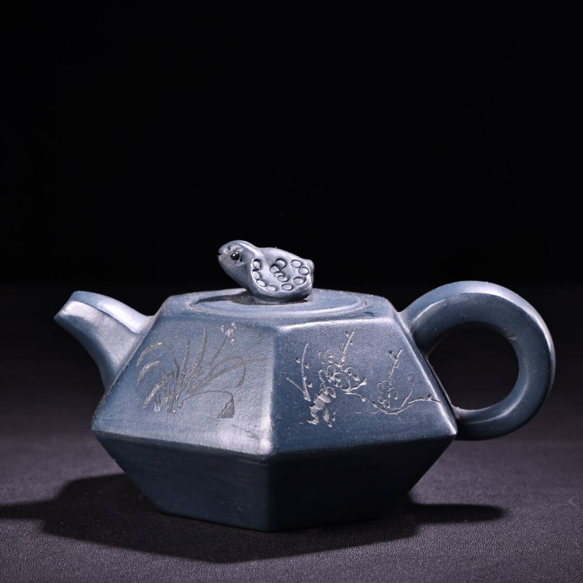 友人旧蔵 古還原燒製 手工天青紫砂壺 茶壺 紫砂壺 急須 茶道具 煎茶道具 極細工 中国唐物 時代物 骨董 中国古美術拍卖