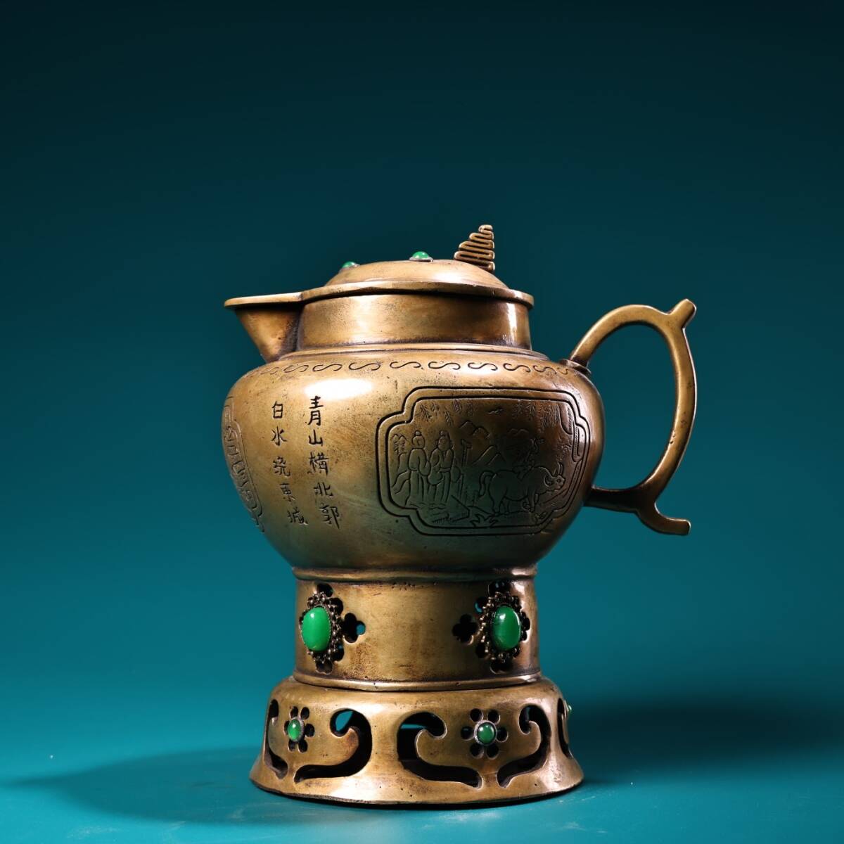 旧家珍蔵品 銅浮彫 炭炉茶壺 茶壺 紫砂壺 急須 茶道具 煎茶道具 極細工 古賞物 古美味 中国唐物 東洋彫刻 時代物 骨董 中国古美術拍卖