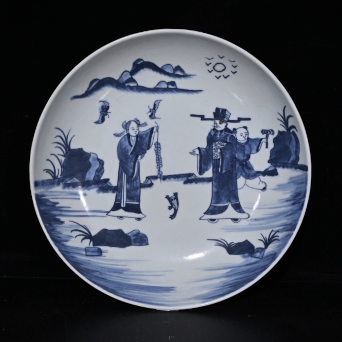 清時代 古陶磁器 青花人物故事盤 盤 盤子 極細工 古賞物 古美味 東洋彫刻 中国唐物 時代物 骨董 中国古美術拍卖