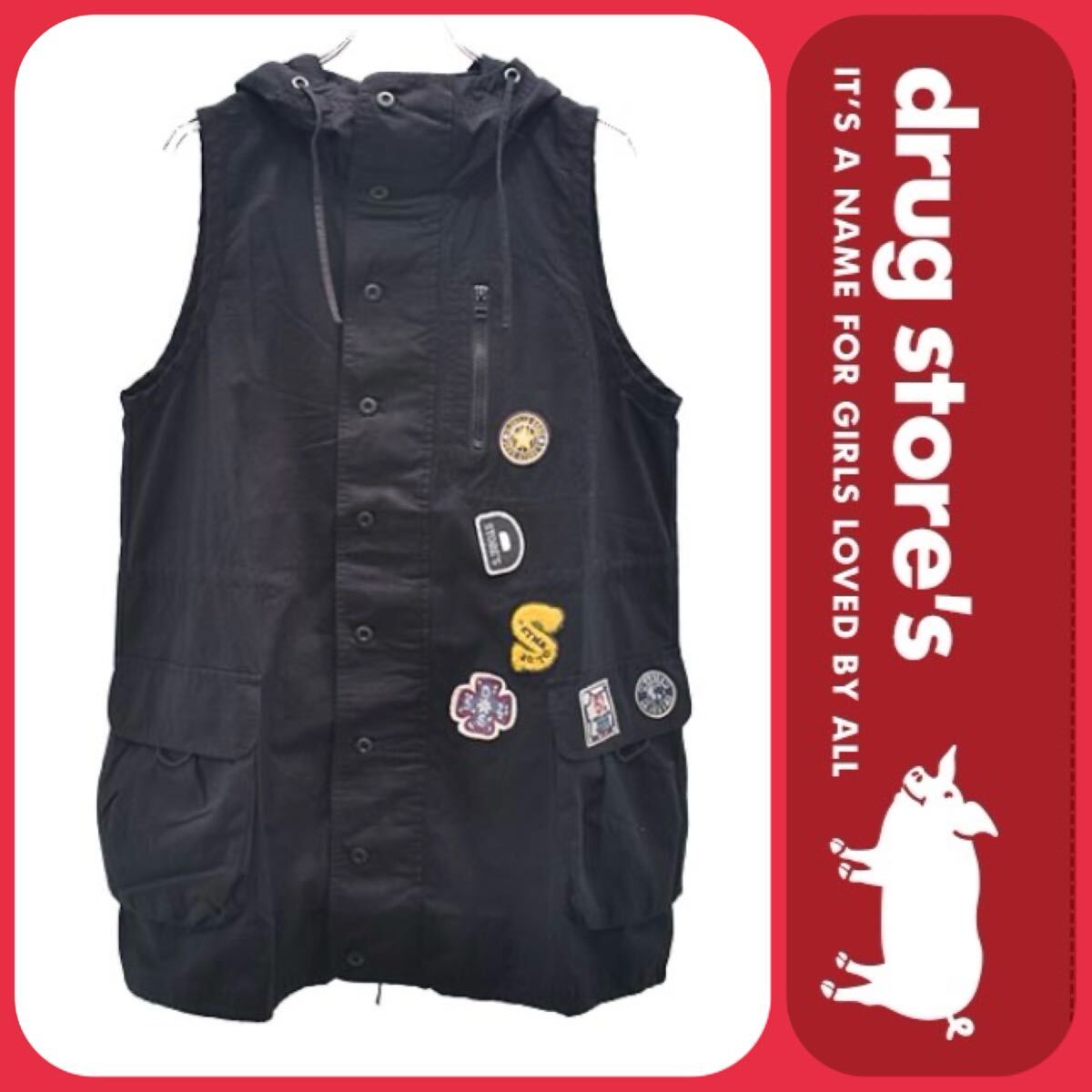 drug store's ウエストドロスト ワッペン ロングベスト 新品未使用保管品 定価¥15.400 ベスト ドラッグストアーズ拍卖