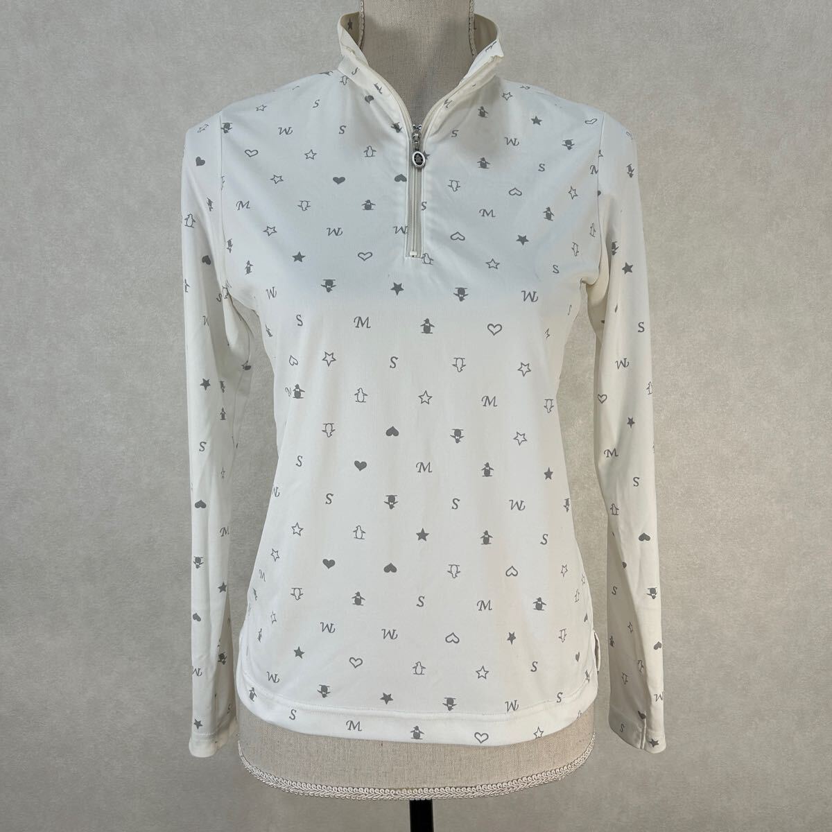 YT3241 Munsingwear GRANDSLAM マンシングウェアグランドスラム ハーフジップストレッチシャツ Mサイズ 長袖 ホワイト スター ハート拍卖