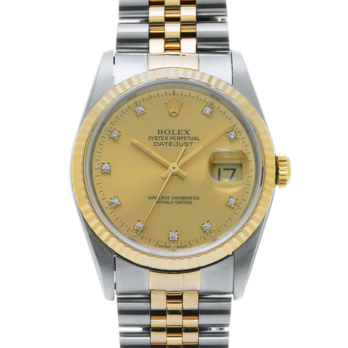 ロレックス デイトジャスト 10Pダイヤ 16233G X番(1991年頃製造) シャンパン/ダイヤモンド メンズ 腕時計 自動巻き 中古 銀蔵拍卖