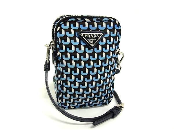 ■極美品■ PRADA プラダ テスートナイロン×サフィアーノレザー ショルダーバッグ クロスボディ ライトブルー系×ネイビー系 FN1763拍卖