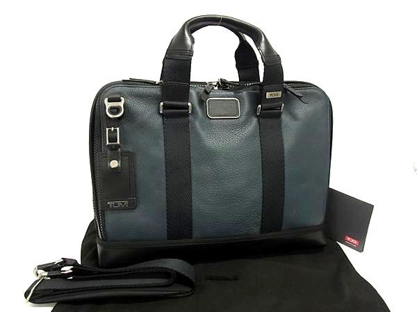 ■新品同様■ TUMI トゥミ 92390DSK2 レザー 2WAY ハンドバッグ ショルダー ビジネスバッグ ネイビー系×ブラック系 FJ7586拍卖