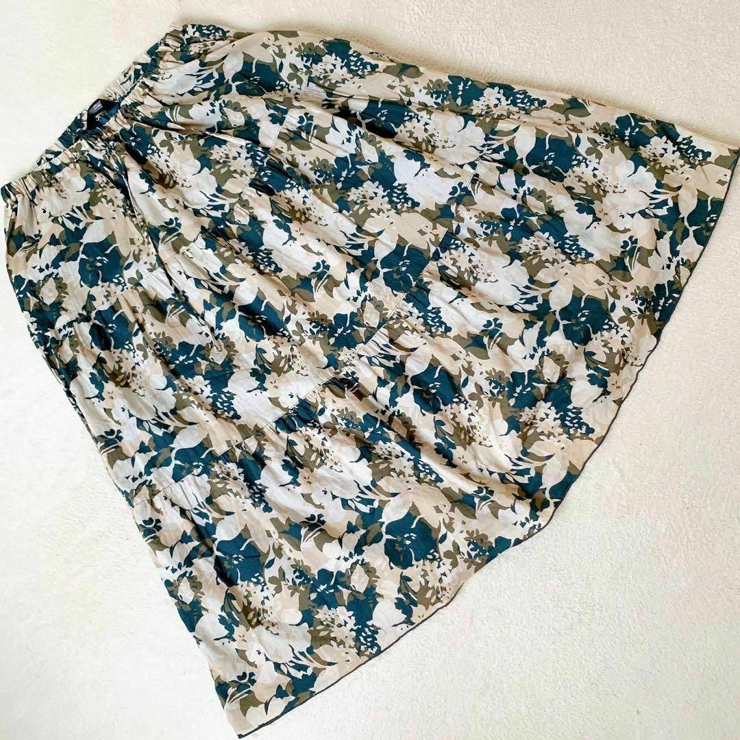 【SABUROKU】(M) 日本製 綿100% 総柄 フレアスカート ひざ丈拍卖