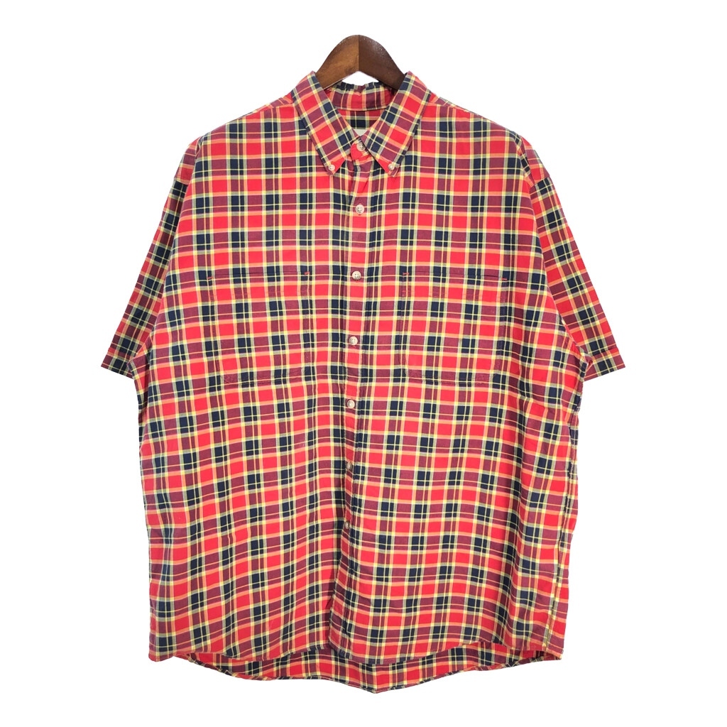 90年代 Eddie Bauer エディーバウアー ボタンダウン 半袖シャツ アウトドア チェック レッド(メンズ XL)中古 古着 U0195拍卖