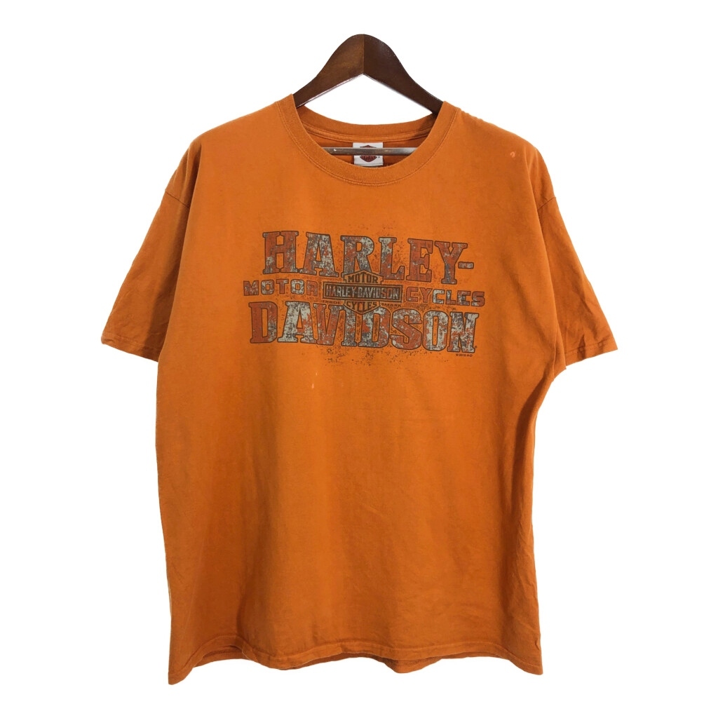 HARLEY DAVIDSON ハーレーダビッドソン 半袖Tシャツ モーターサイクル オレンジ(メンズ X-LARGE)中古 古着 U1194拍卖