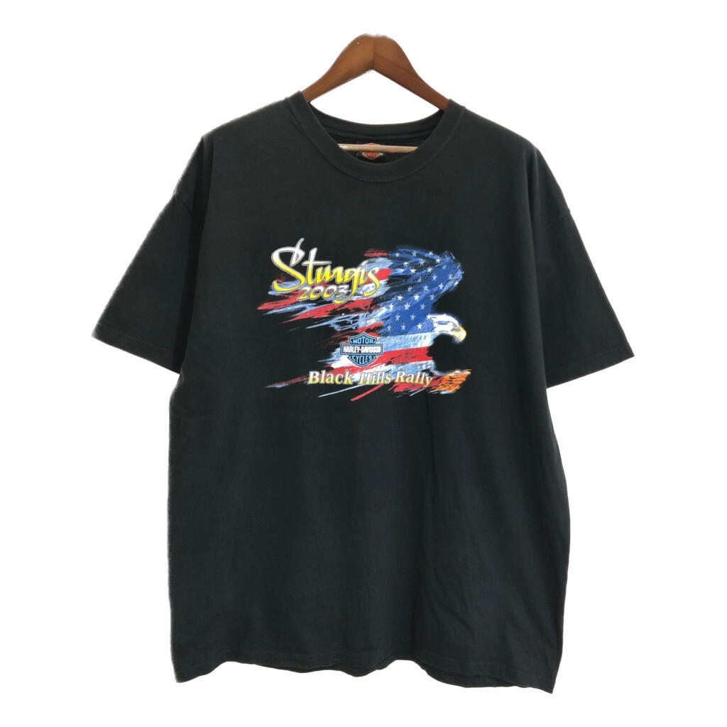 00年代 USA製 HARLEY DAVIDSON ハーレーダビッドソン 半袖Tシャツ 大きいサイズ モーターサイクル ブラック(メンズ 2XL)中古 古着 U2122拍卖