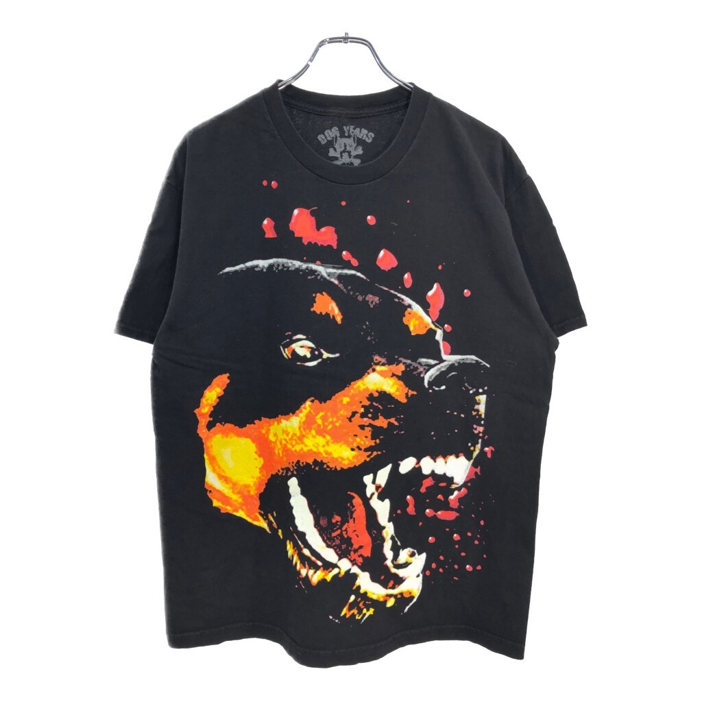 DOG YEARS アニマルプリント 犬 Tシャツ ブラック(メンズ LARGE)中古 古着 U1758拍卖