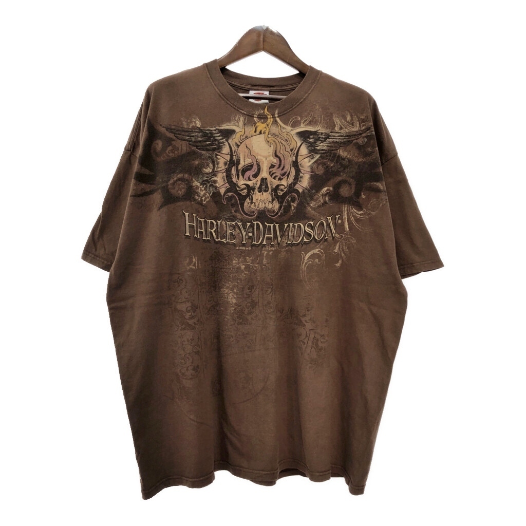 00年代 USA製 HARLEY DAVIDSON ハーレーダビッドソン モーターサイクル Tシャツ ブラウン(メンズ 3XL)中古 古着 U1788拍卖