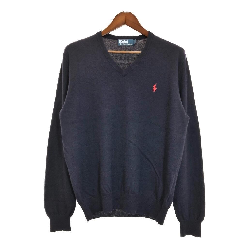 Polo by Ralph Lauren ポロ ラルフローレン Vネック ウール ニット セーター ネイビー(メンズ L)中古 古着 U3628拍卖