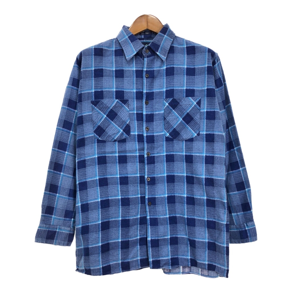 DEEP NORTH プリント フランネルシャツ チェック ブルー(メンズ L )中古 古着 T6283拍卖