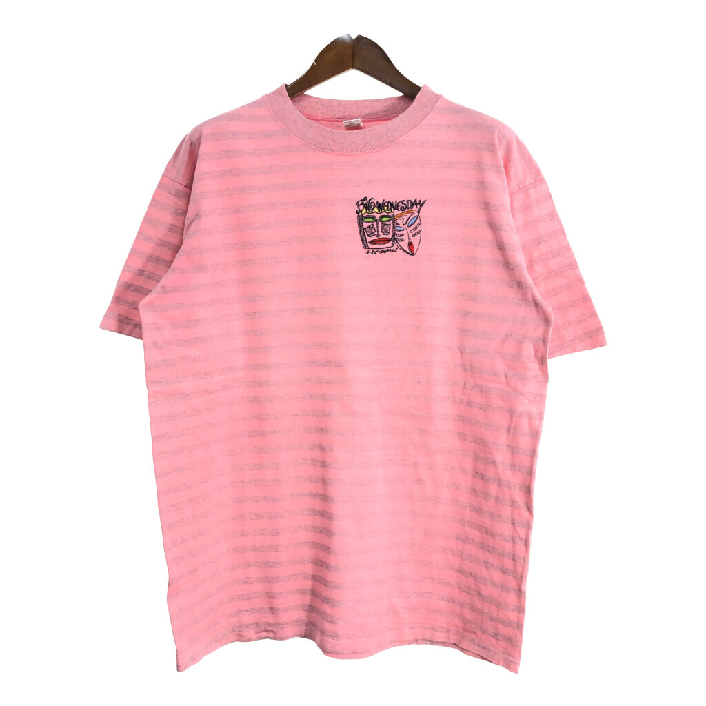 90年代 USA製 半袖Tシャツ ボーダー ピンク(メンズ XL)中古 古着 T8878拍卖