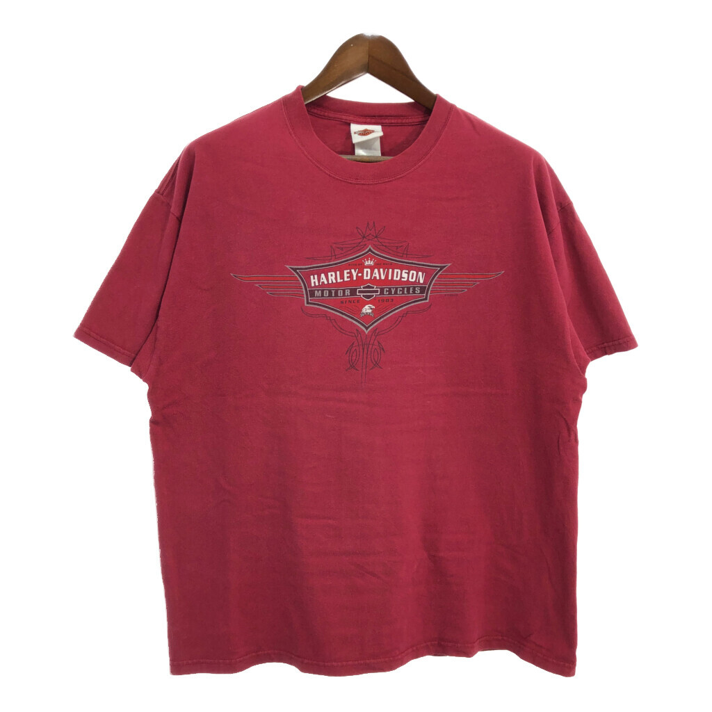 00年代 USA製 HARLEY DAVIDSON ハーレーダビッドソン 半袖Tシャツ モーターサイクル レッド(メンズ XL)中古 古着 T9950拍卖