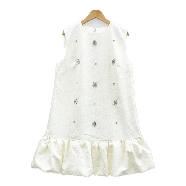 Rirandture ビジューミニワンピース 83462690 美品 オケージョン 二次会 レディース サイズ2 ホワイト リランドチュール IL15265■拍卖