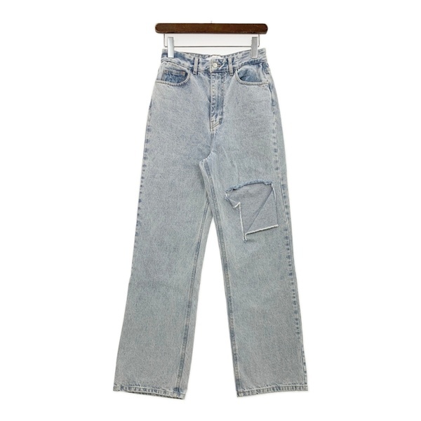 rokh ロク デニムパンツ ジーンズ ジーパン ボトム ストレート ダメージ加工 ケミカル レディース サイズ0 インディゴ ズボン DL15861■拍卖