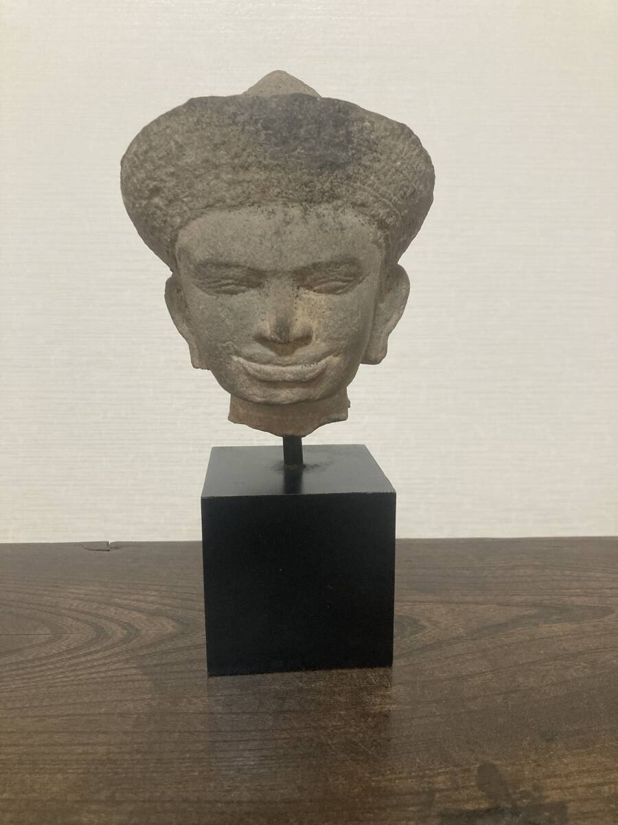 送料無料【家船】クメール男子像頭部 12世紀前半 アンコール・ワット様式拍卖