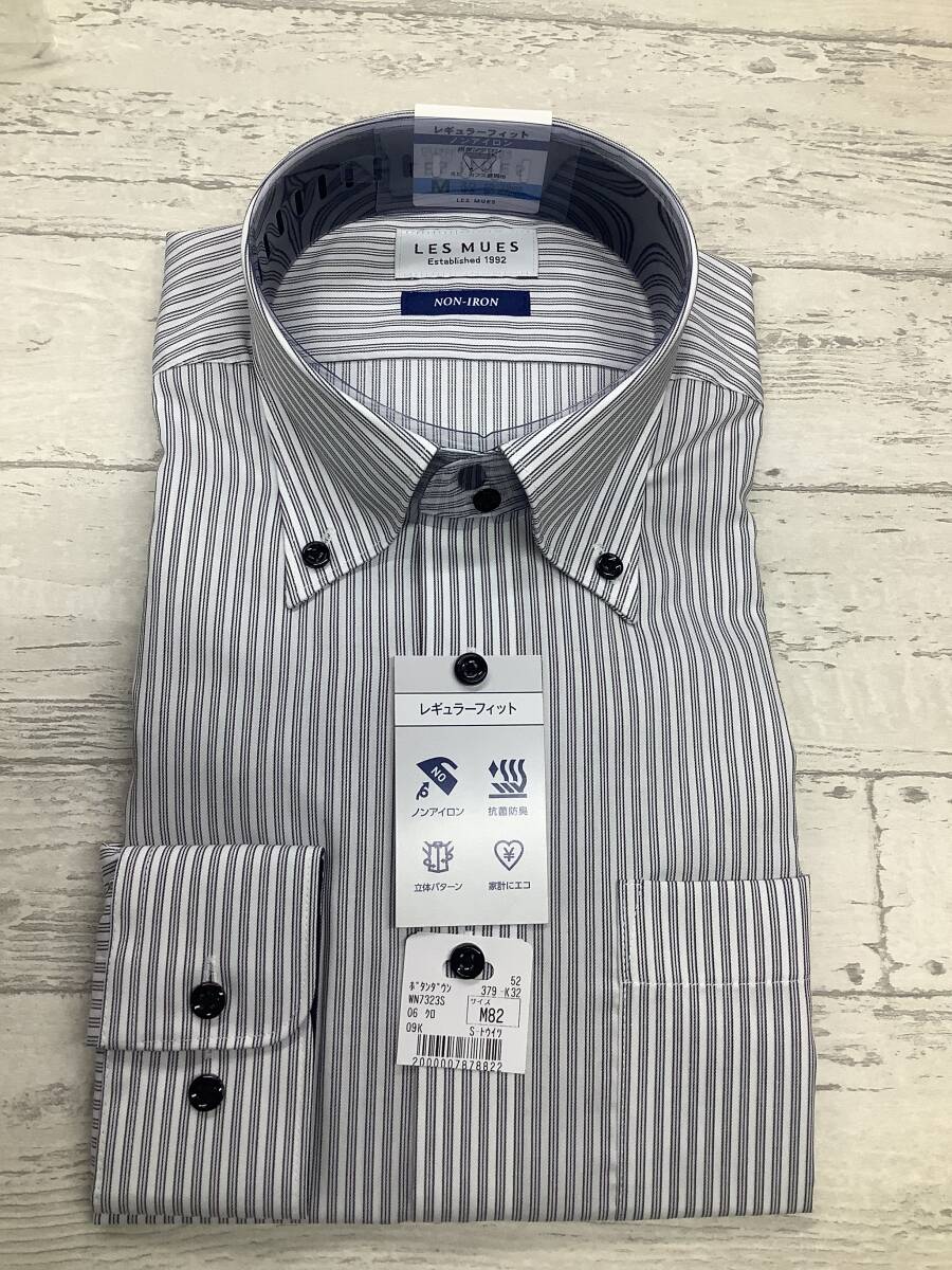 新品 39-82 長袖Mサイズ ボタンダウンカラー★ドレスシャツ 綿ポリノンアイロン ストライプ柄デュエボットーニ★拍卖
